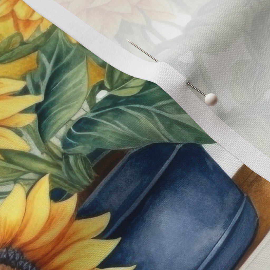 Potted Yellow Sunflower Plants Watercolor Fabric flowering sunflowers fabric