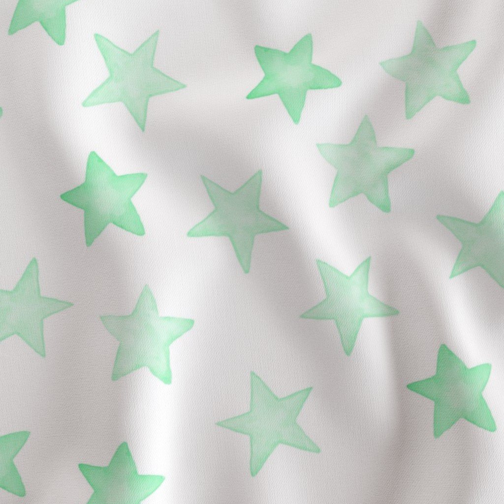 Large Faded Mint Christmas Stars on White Fabric faded mint fabric