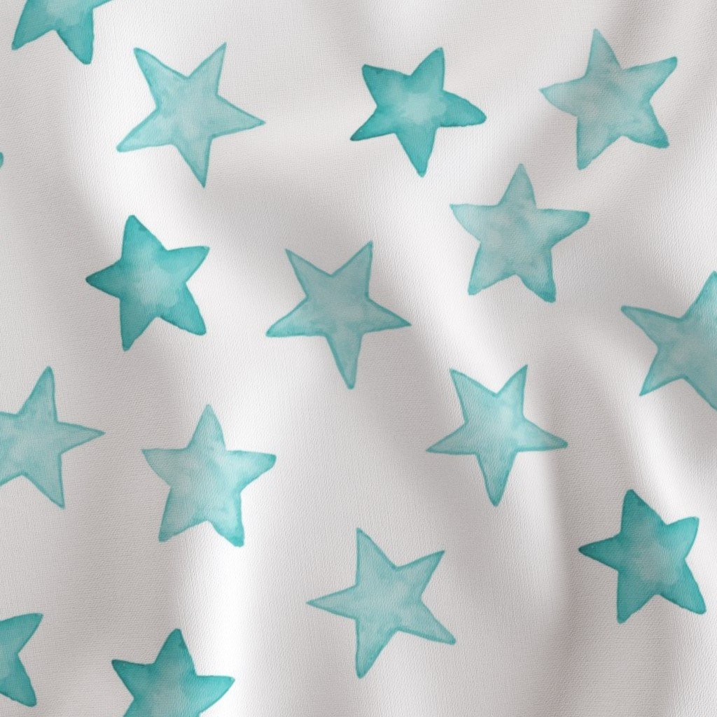Large Faded Aqua Christmas Stars on White Fabric aqua star fabric