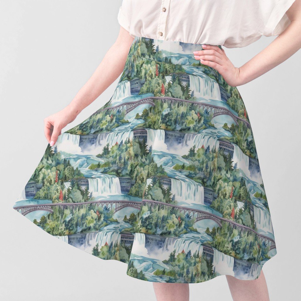 Majestic Niagra Falls Waterfall Border of Two North American Fabric cascading water fabric