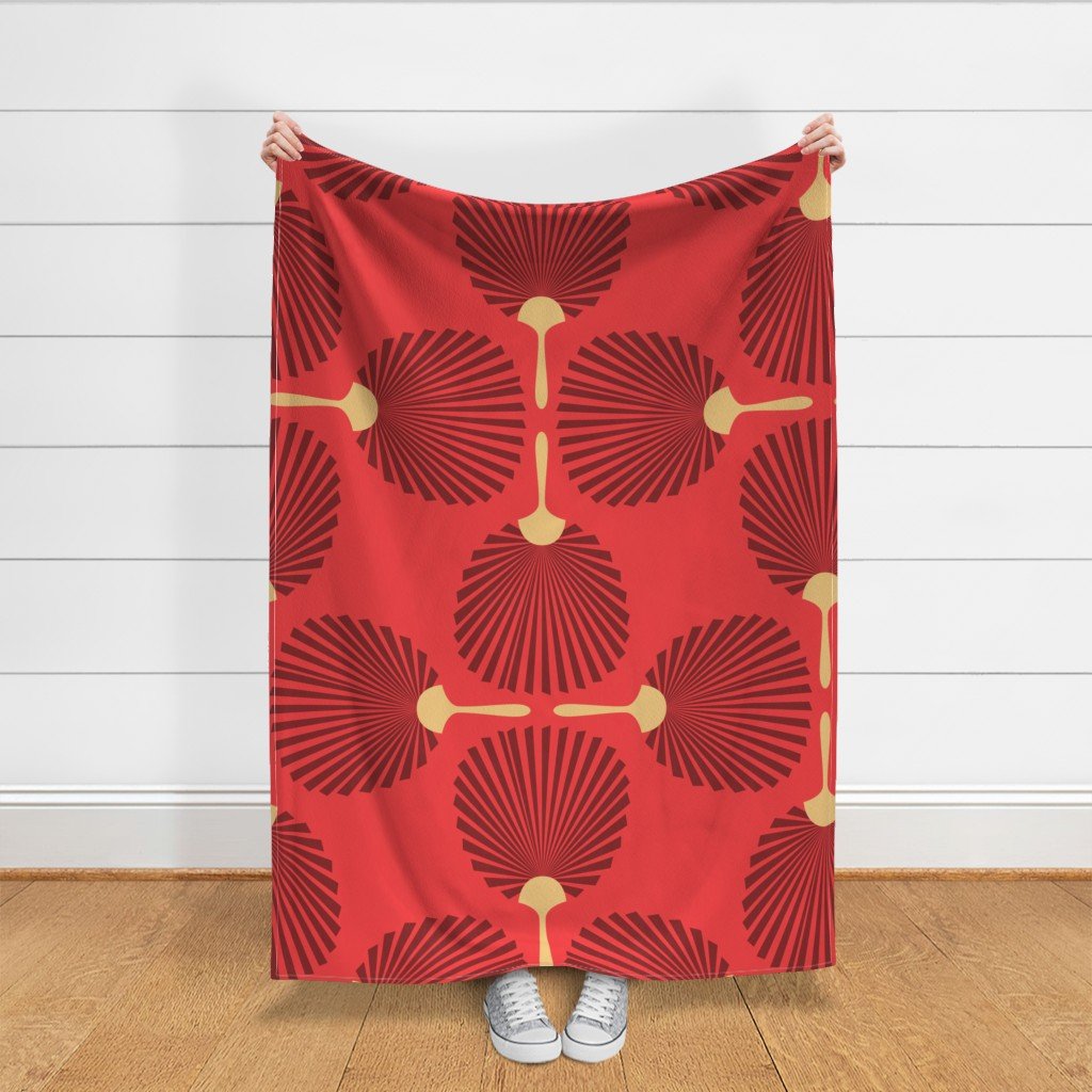Jumbo Chinese Red Paddle Hand Fan on Lantern Red Fabric chinese lantern red fabric