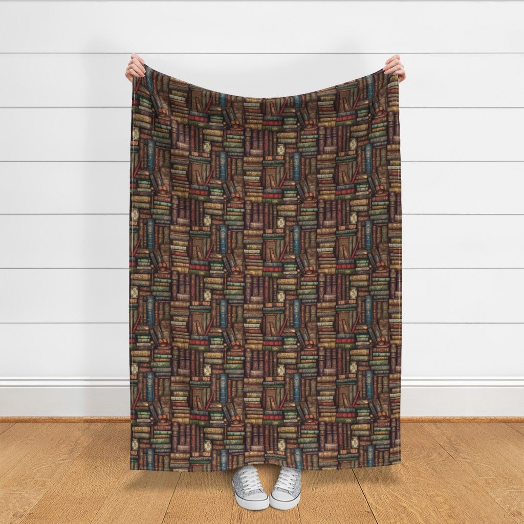 Small Stacked Bound Vintage Books on Library Book Shelf Fabric library books fabric