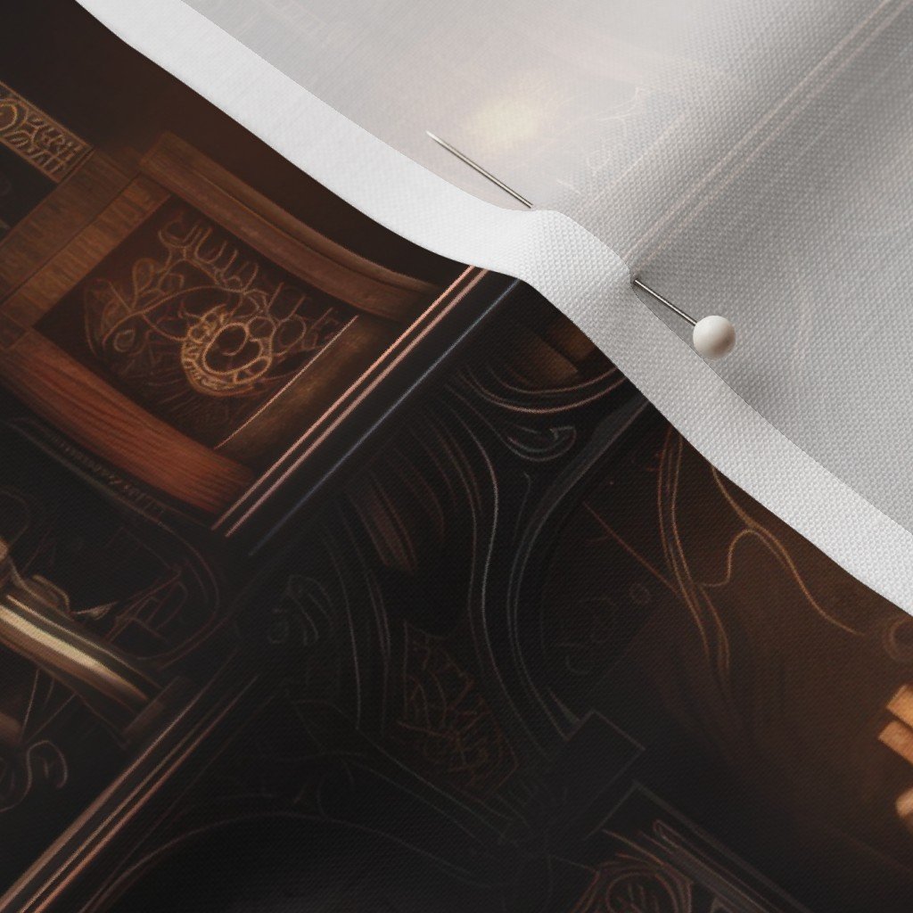 Spooky Photo realisticSmall Dark Academia Stampunk Bookshelves in Muted Design Collection Design Collection lantern skulls fabric