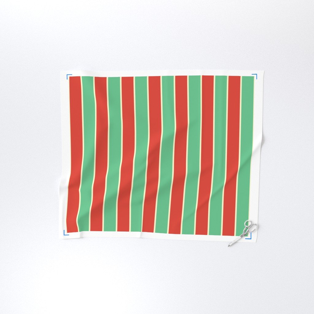 3 Inch Red Vermillion Green and Yellow Gold Vintage Christmas Stripe Fabric green and yellow gol fabric