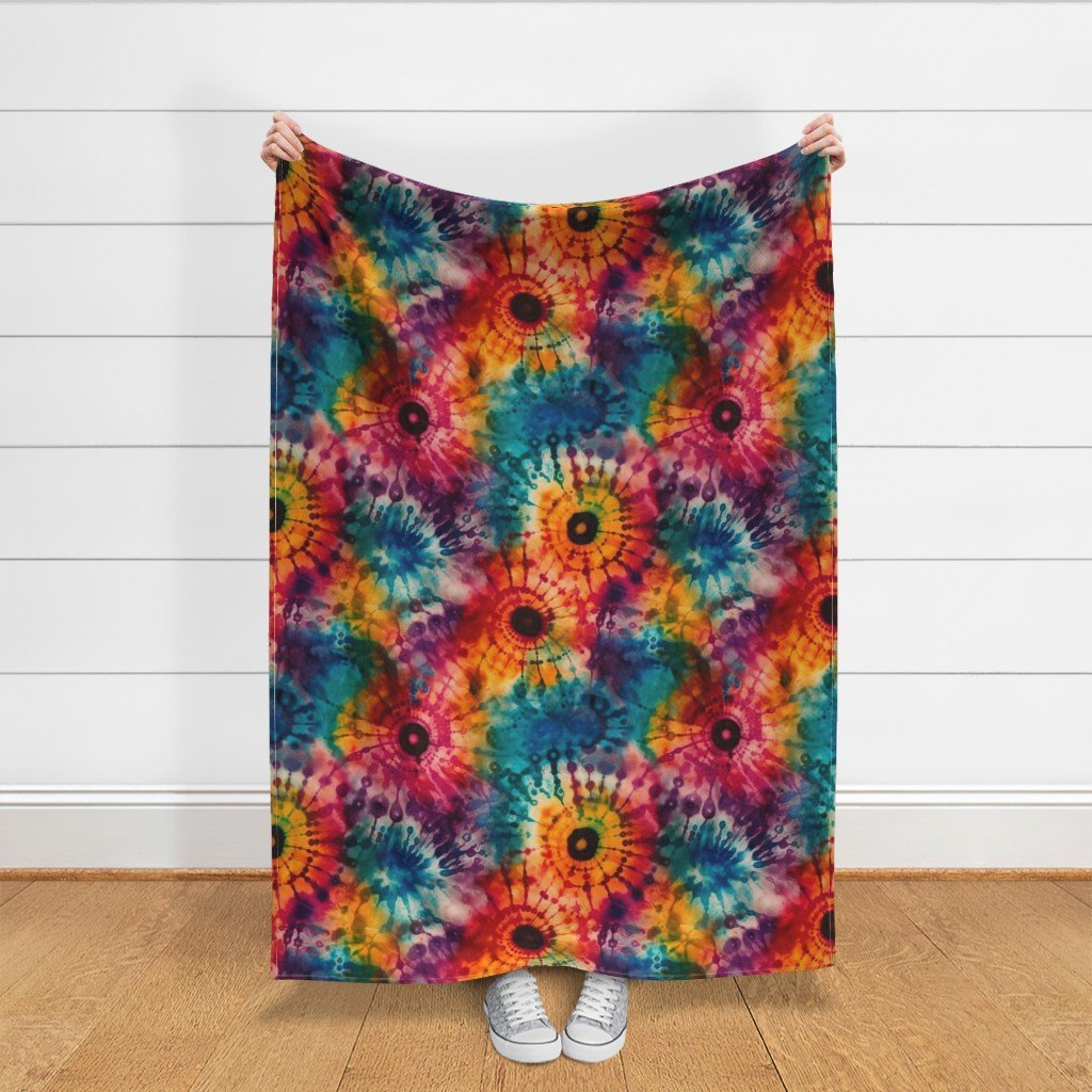 Jumbo Tie Dye Batik in Bright Multi Rainbow Colors Circling Swirls Fabric dye technique fabric