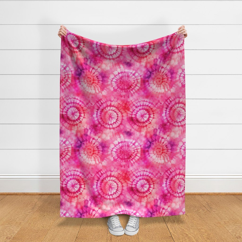Jumbo Tie Dye Reddish Pink and Purple Circling Swirls Fabric dye technique fabric