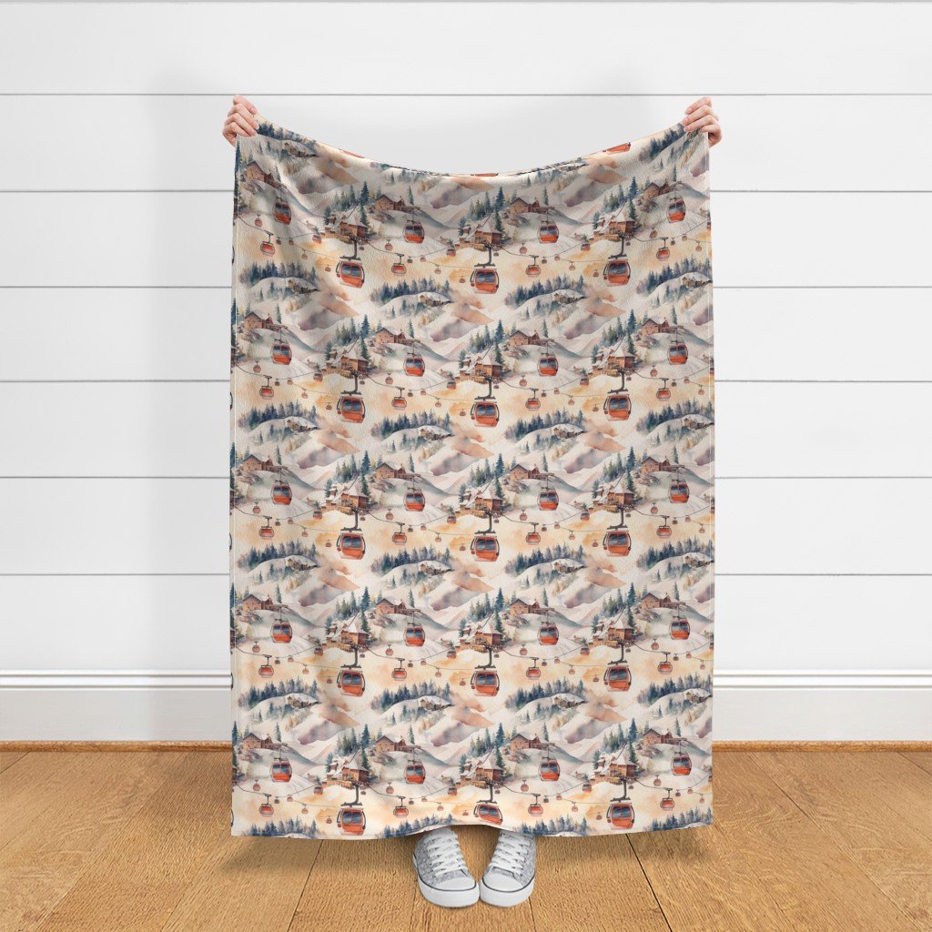 Vintage Ski Slope Cabins in Soft Pastels Fabric ski print fabric