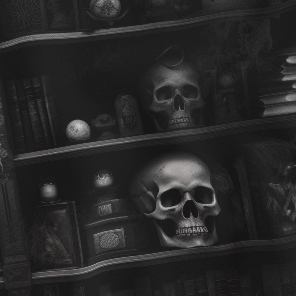 Spooky Photo realistic Dark Academia Bookshelves in Black and White Fabric halloween library fabric