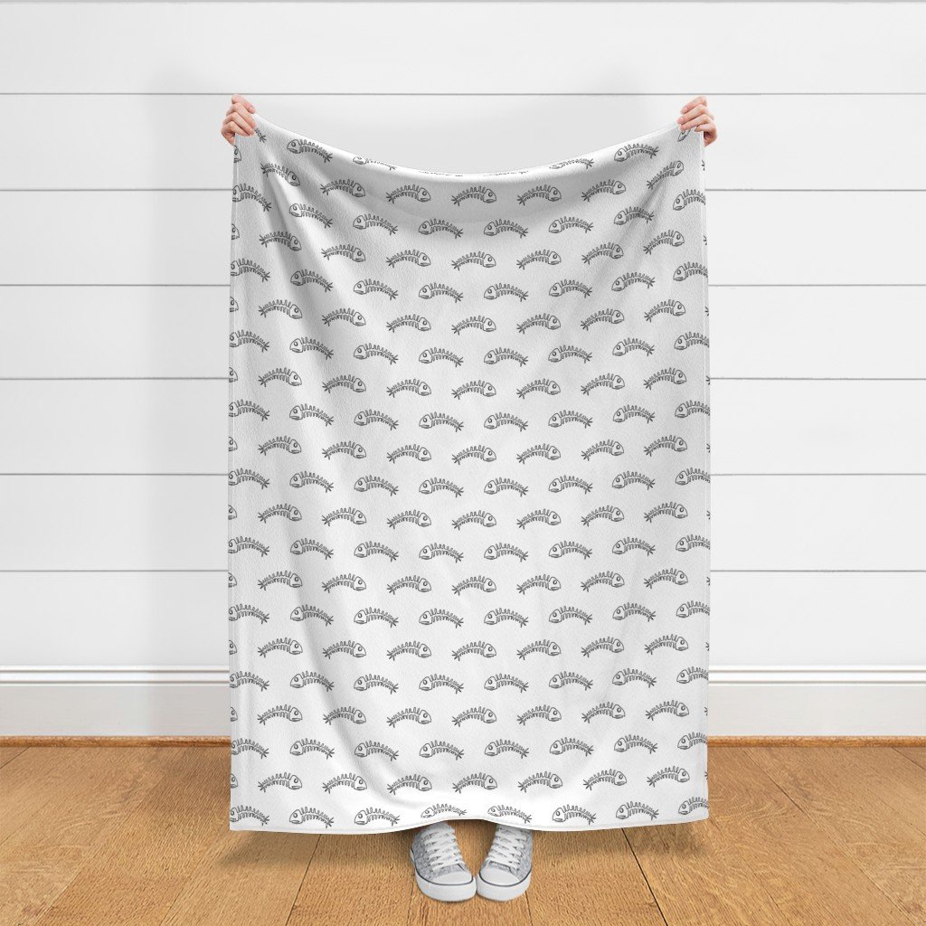 Alternating Black Edged Fish bones Skeletons Fabric black fish fabric