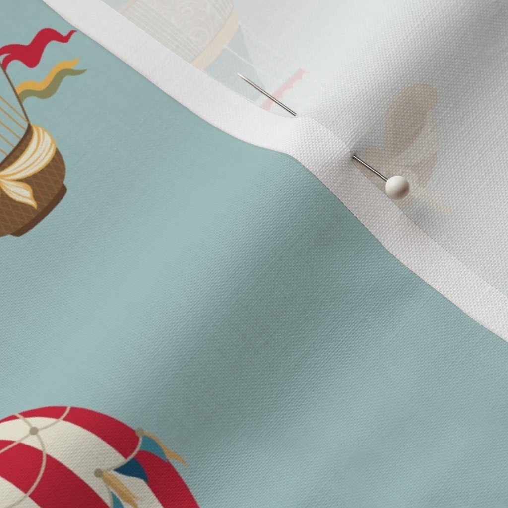 Small Vintage Hot Air Balloons in Sky Blue Fabric hot air balloons fabric