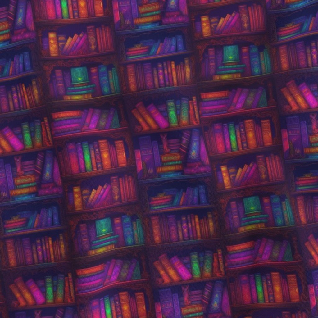 Small Wizard Spooky Neon Halloween Books on Library Spell Book Shelf Fabric halloween spells fabric