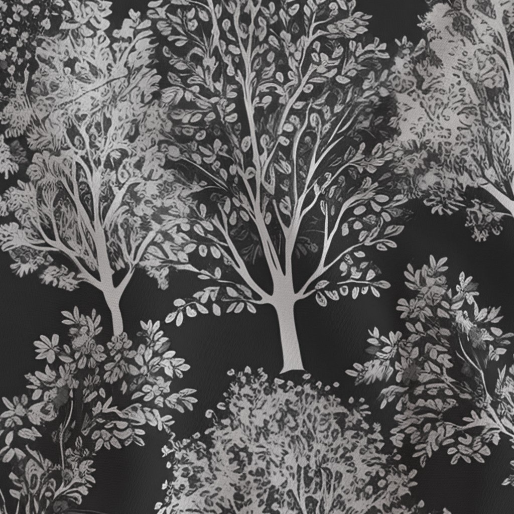 New England Endless Forest Trees Winter in Grey Porcelain Glaze Fabric grey glaze fabric