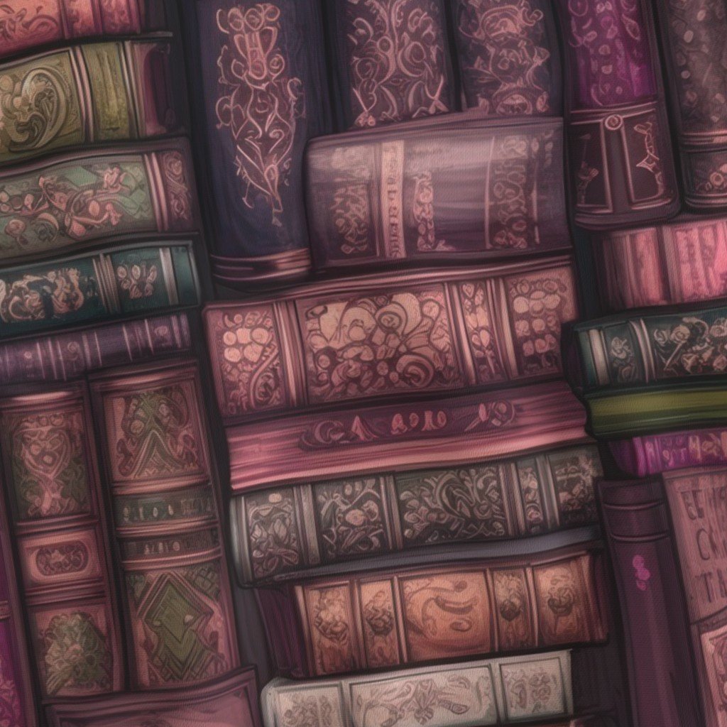 Pink Stacked Bound Vintage Books on Library Book Shelf Fabric library shelf fabric