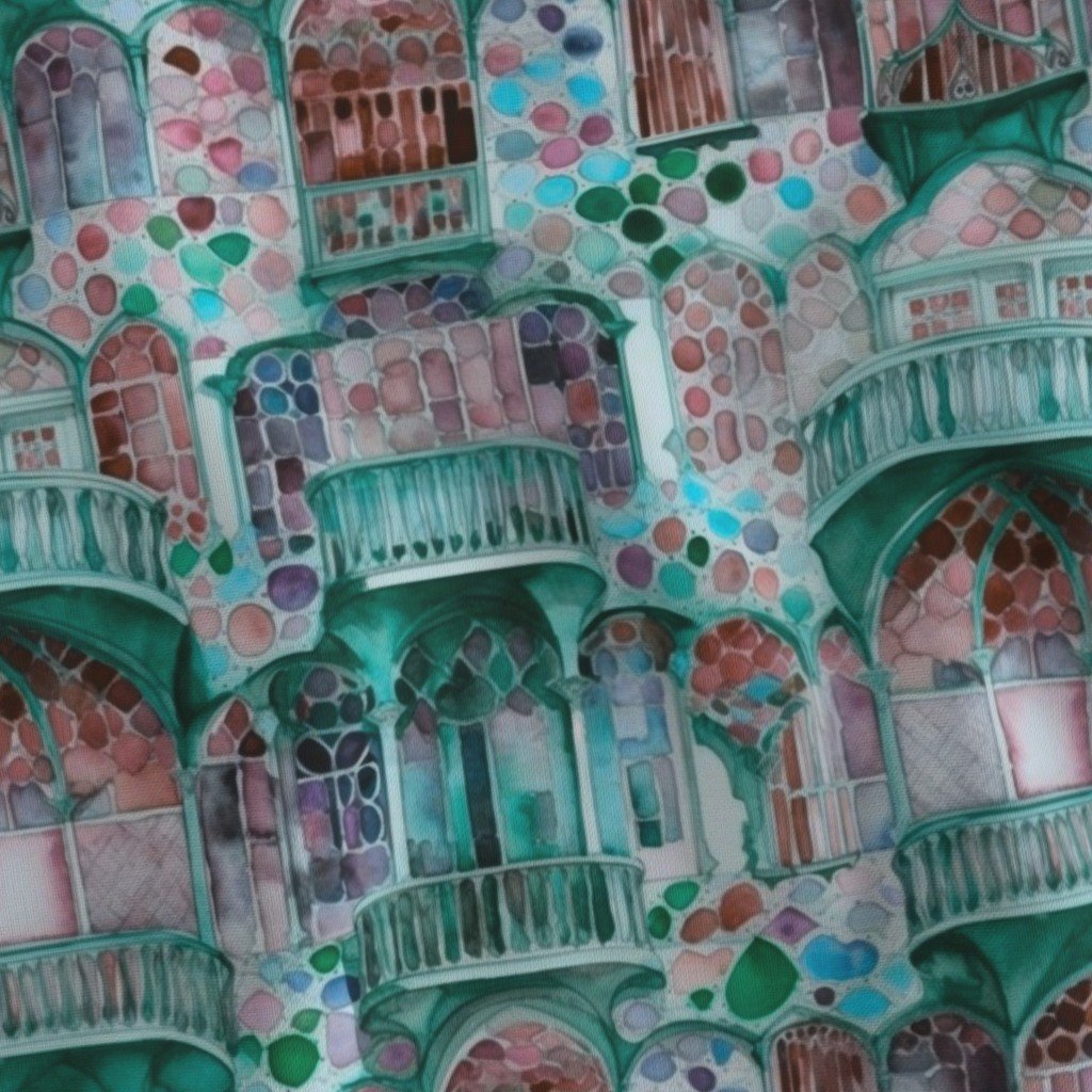 Barcelona House Architectural Detail in Windows Columns Arches and Fabric architectural elegan fabric