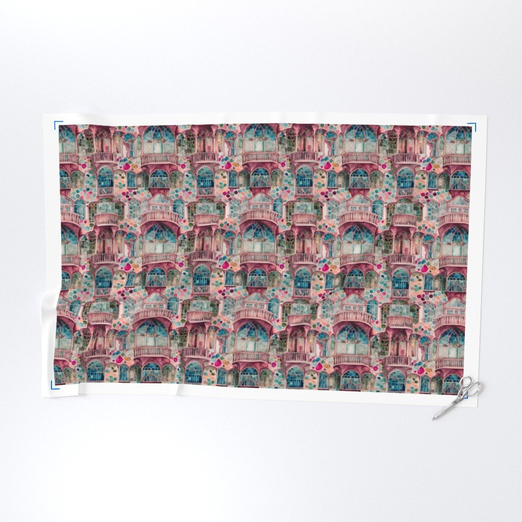 Barcelona House Architectural Detail in Windows Columns Arches and Fabric art nouveau fabric