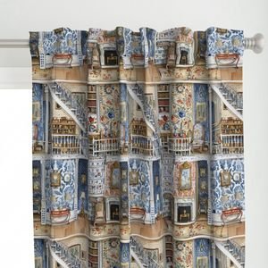 Victorian Dollshouse with Period Decor in Watercolor 2 Interior Collection Decor Collection doll rooms curtain design