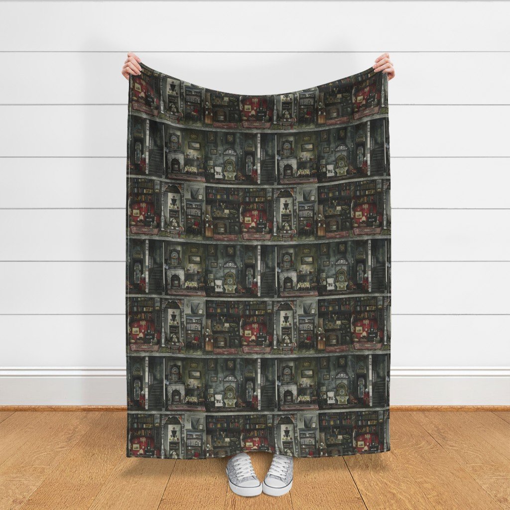 Victorian Gothic Dollshouse with Dark Academia Watercolor Decor 1 Fabric dollhouse decor fabric