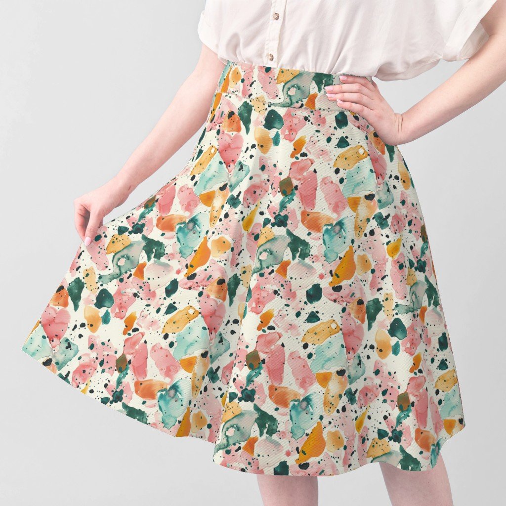 Orange Rose and Aqua Watercolor Terrazzo Splashes Fabric terrazzo pattern fabric