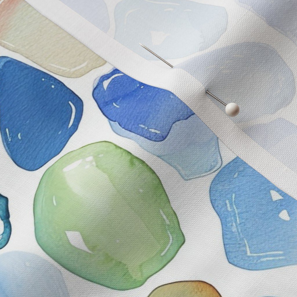 Blue Toned Shards of Tumbled and Scattered Watercolor Seaglass Fabric blue tile fabric