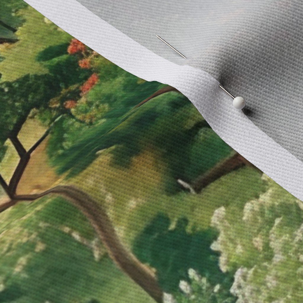 Zen Garden Haven Waterfalls Amidst Verdant Greenery Fabric garden sanctuary fabric