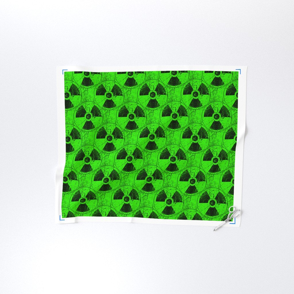 Green and Black Radioactive Hazmat Grunge Pattern Fabric caution symbol fabric