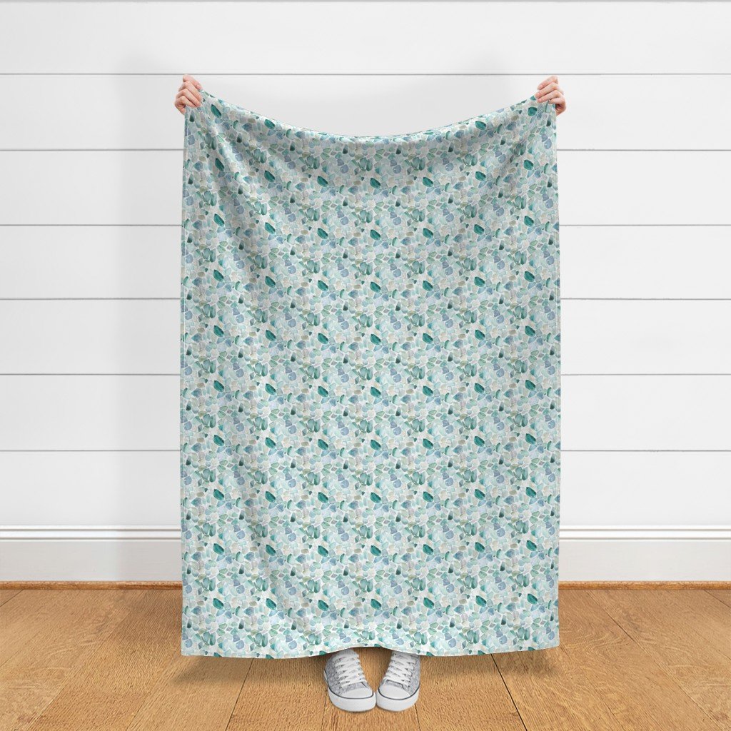 Small Blue and Aqua Shards of Tumbled and Scattered Watercolor Fabric beach fabric