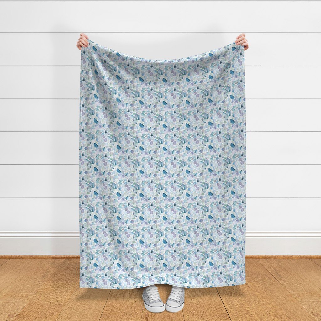 Small Blue and Lilac Shards of Tumbled and Scattered Watercolor Fabric beach theme fabric