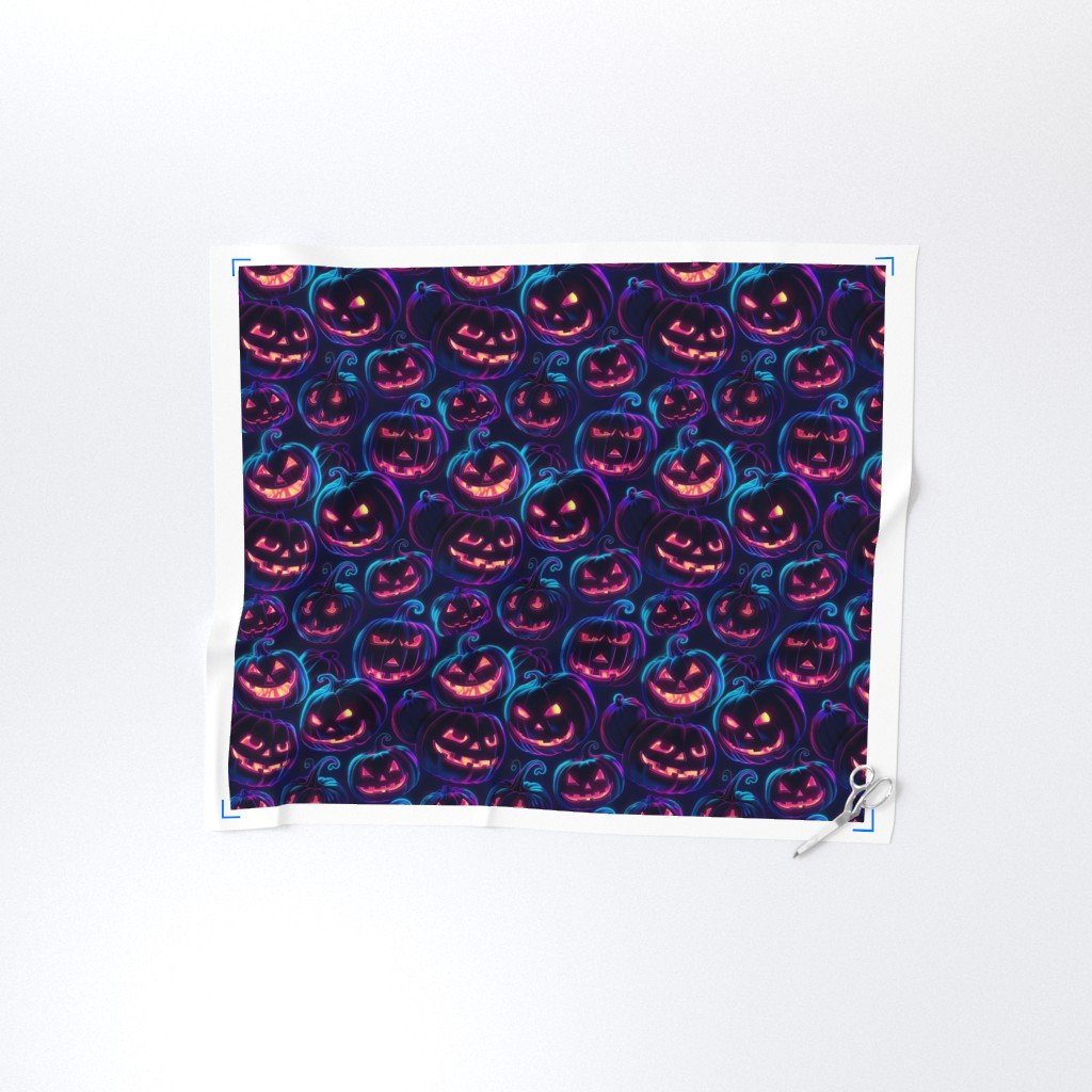 Neon Orange Halloween Pumpkins Glowing in the Dark Fabric eerie charm fabric