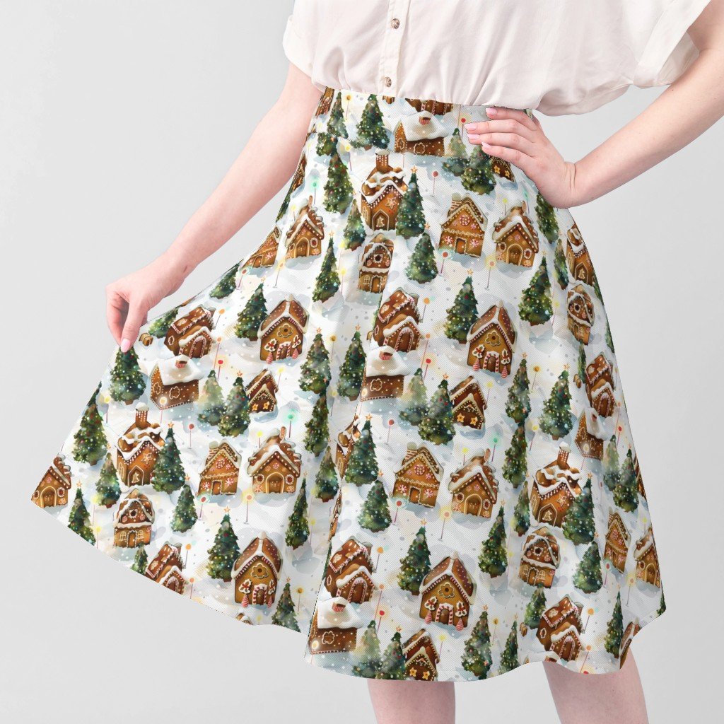 Watercolor Gingerbread Village in Winter Wonderland with Decorated Fabric decoration fabric