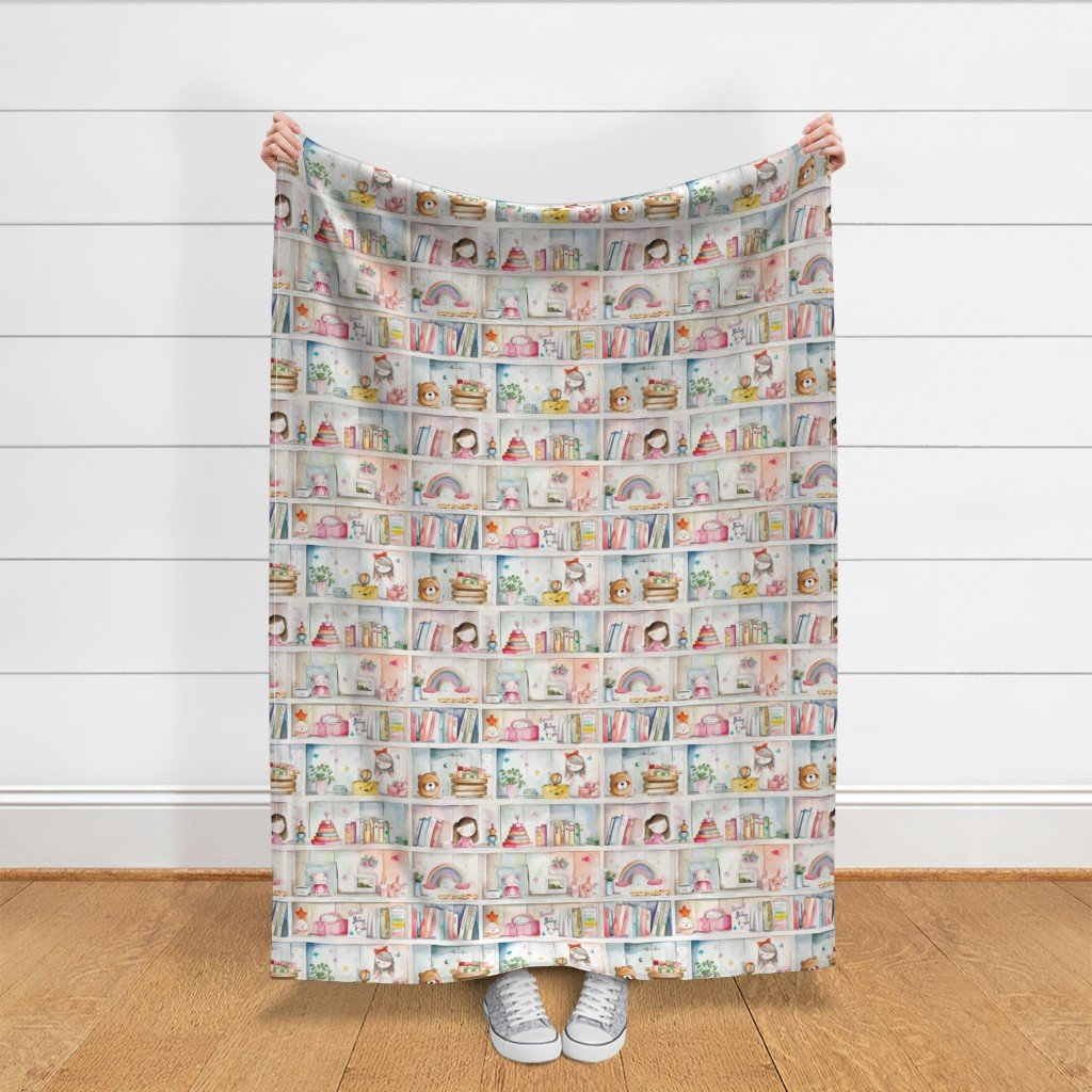 Pastel Bookcase with Girl