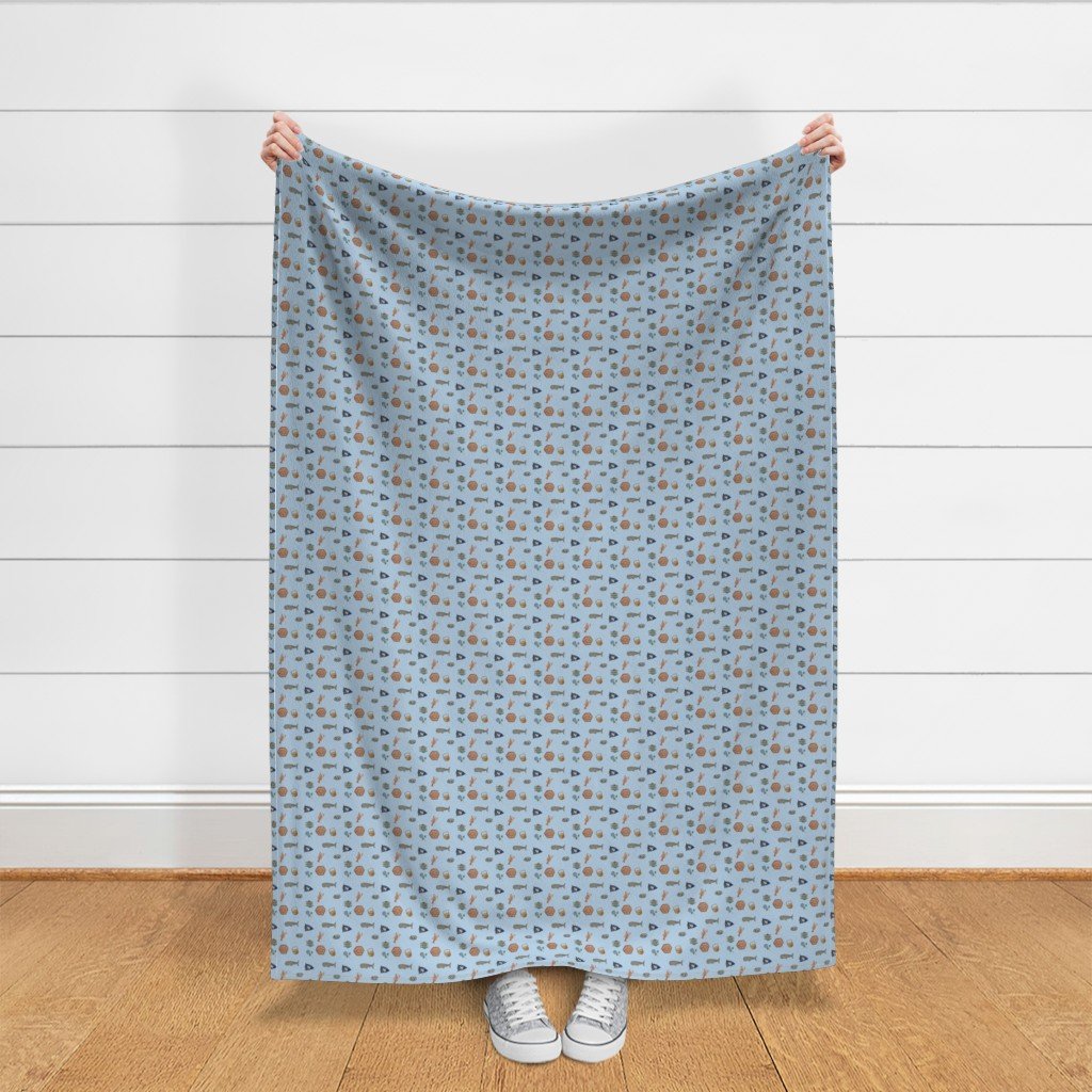 Nantucket Island Symbols and Motifs in Mini on Blue Fabric faraway island fabric