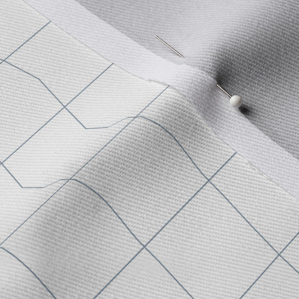 1 Inch Grid Line Pattern with Dusty Blue Lines on White Fabric dusty blue fabric