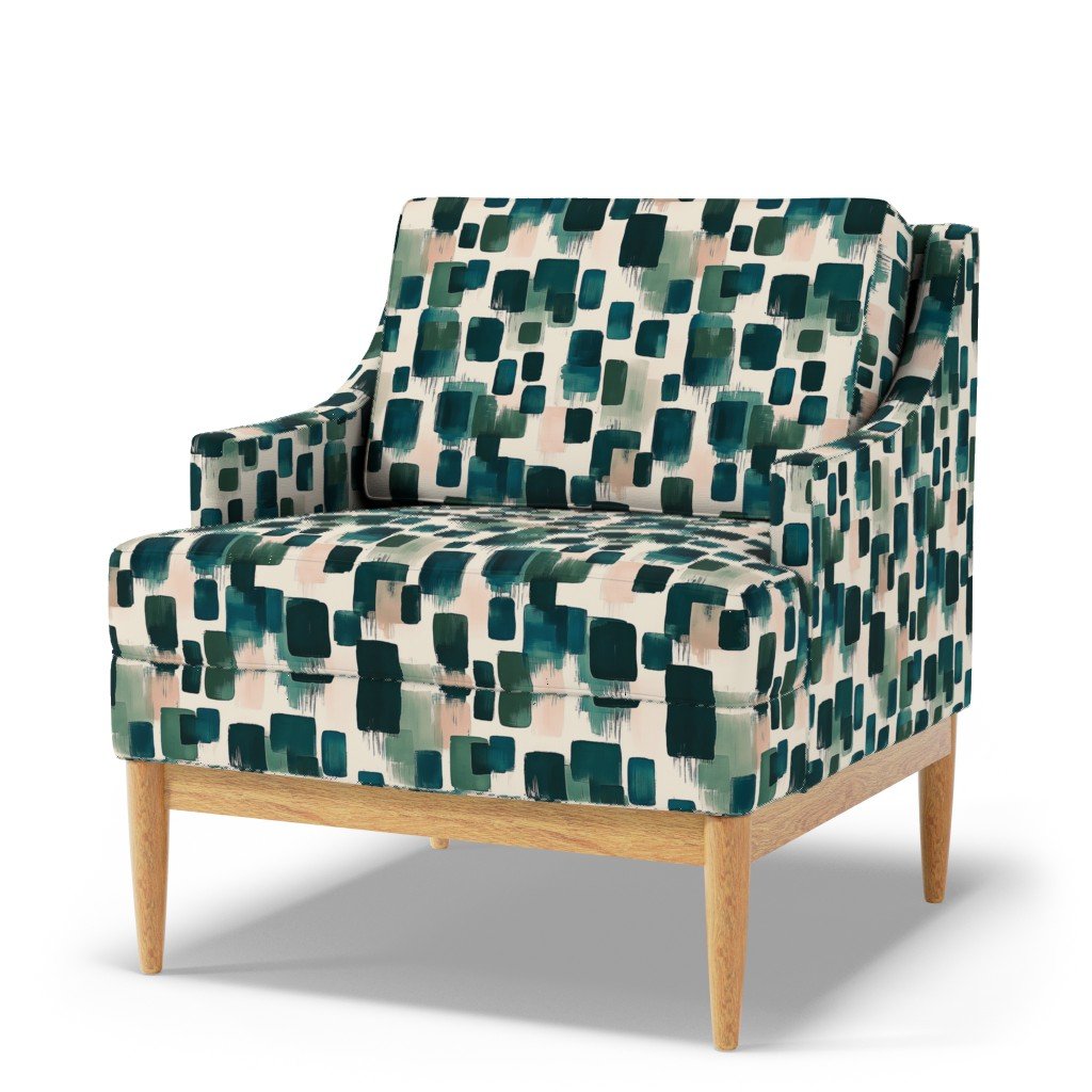 Abstract Earthy Brushstroke Blocks in Teal and Soft Peach Fabric abstract fabric