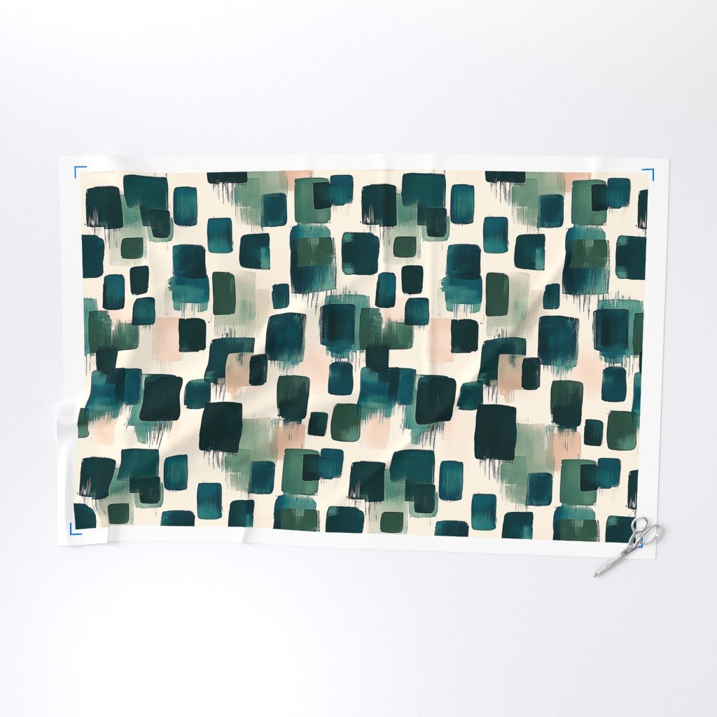 Large Abstract Earthy Brushstroke Blocks in Teal and Soft Peach Fabric abstract fabric