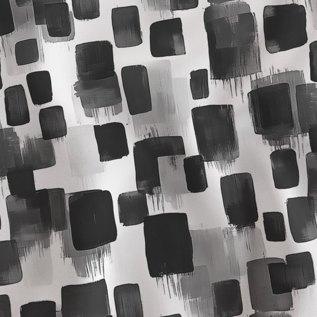 Abstract Monochrome Brushstroke Blocks in Black White and Gray Fabric black fabric