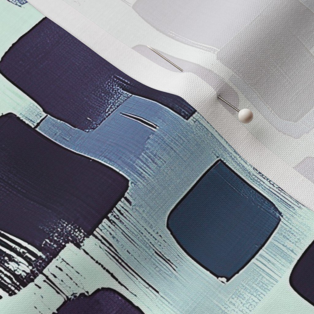 Abstract Brushstroke Blocks in Purple Teal and Soft Mint Fabric artistic fabric
