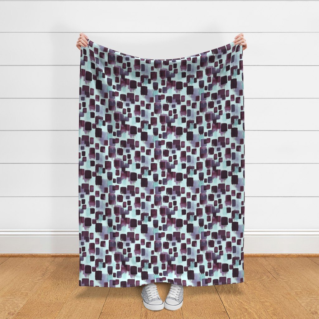 Abstract Brushstroke Blocks in Burgundy Teal and Soft Mint Fabric artistic fabric