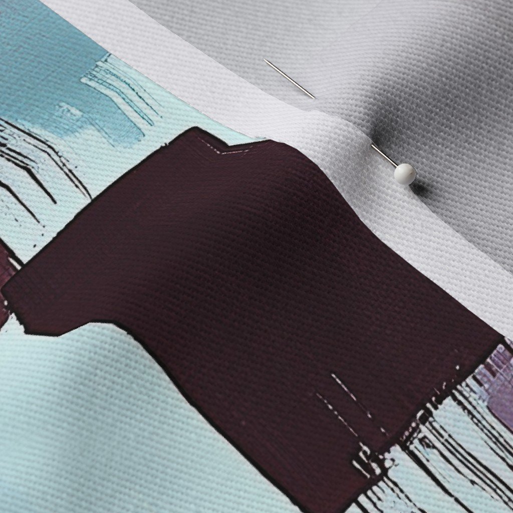 Abstract Brushstroke Blocks in Burgundy Lavender and Soft Mint Fabric artistic fabric