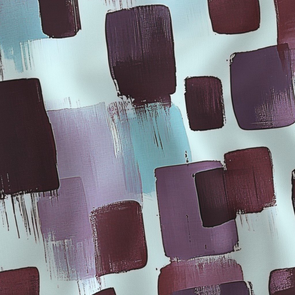 Large Abstract Brushstroke Blocks in Burgundy Lavender and Soft Mint Fabric artistic fabric