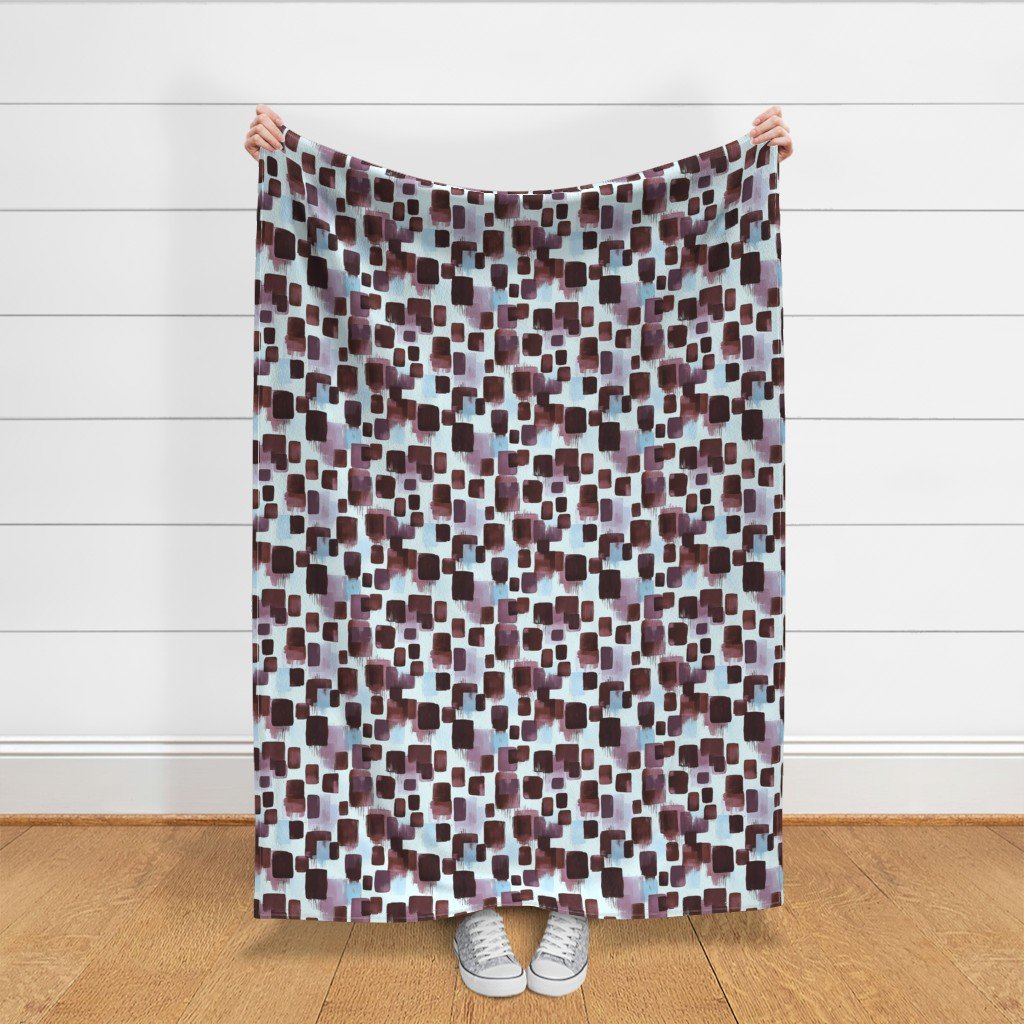 Abstract Brushstroke Blocks in Burgundy Lavender and Sky Blue Fabric abstract fabric