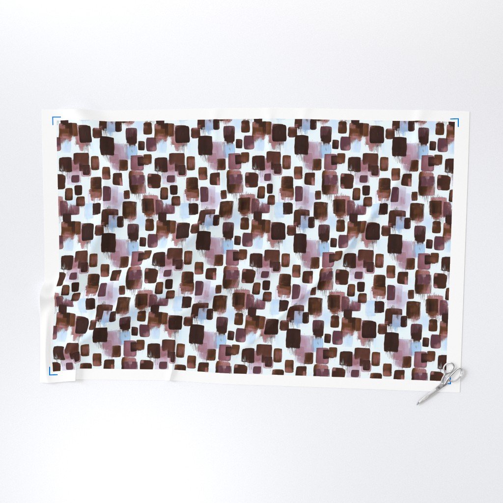 Abstract Brushstroke Blocks in Brown Rosewood and Sky Blue Fabric abstract fabric