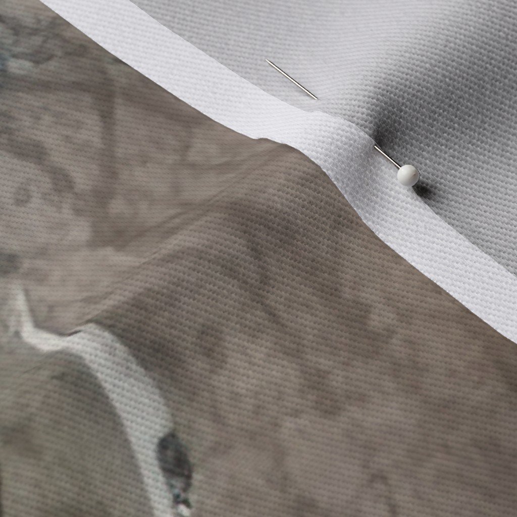 Endless Silver Birch Tree Dreamscape in Misty Taupe and Slate Blue Fabric blue fabric