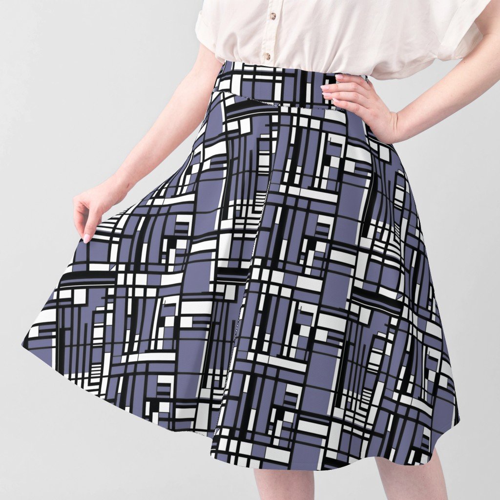 Periwinkle Modernist City Blocks Geometric Pattern Fabric black and white fabric
