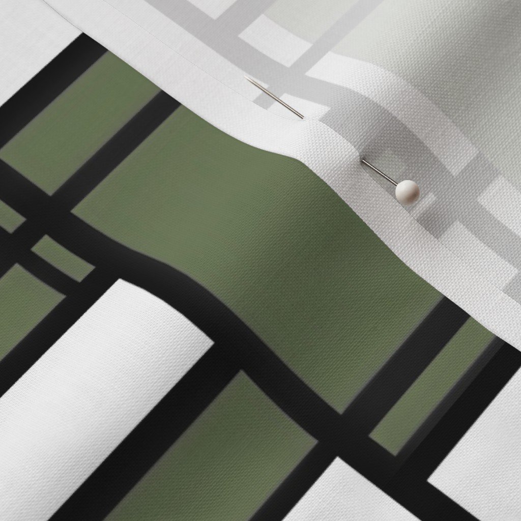 Sage Green Modernist City Blocks Geometric Pattern Fabric black and white fabric