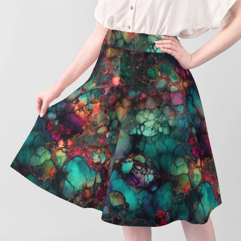 Inky Opal Swirl with Emerald Teal and Warm Ruby Accents Fabric abstract fabric