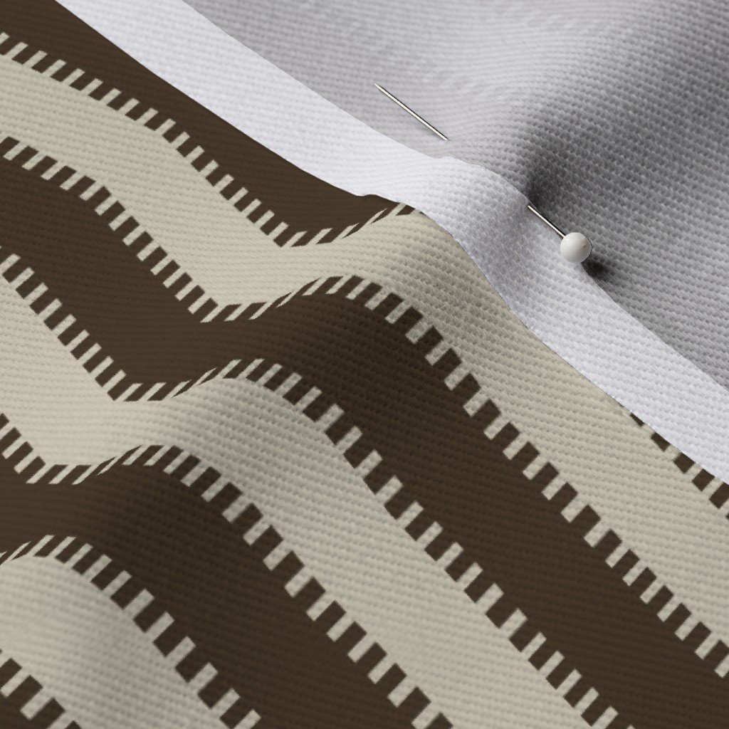 Serrated Rockpool Brown Small Stripe on Cream Fabric perforated stripe fabric