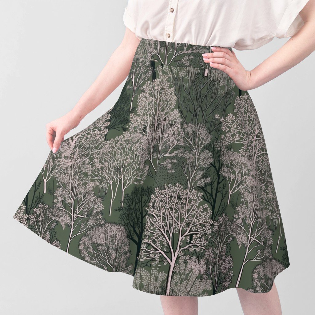 New England Endless Forest Trees in Mossy Green Winter Fabric earth tone fabric