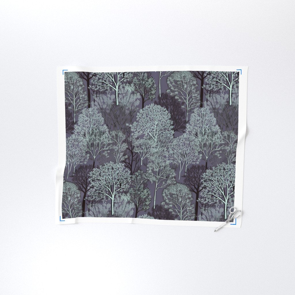 New England Endless Forest Trees in Twilight Blue Winter Fabric elegant fabric