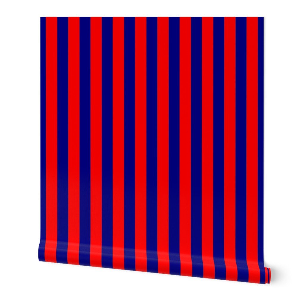 Bold Coastal Classic Red and Navy Blue Cabana Tent Stripe Wallpaper lifestyle view