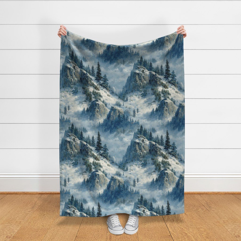 Olympic National Park Winter Christmas Watercolor Landscape Fabric festive fabric